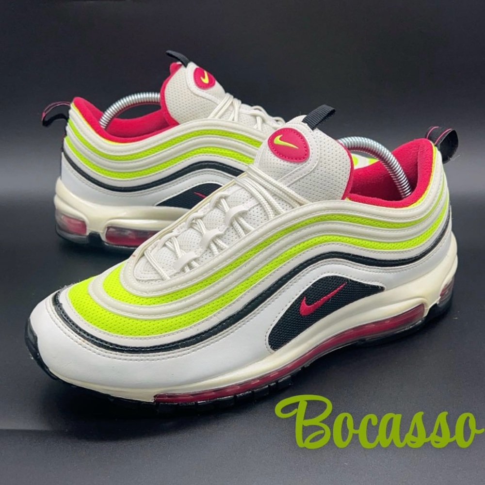 Nike Air Max 97 Men Size 10 White Rush Pink Black Volt Green Sneaker CI9871-100